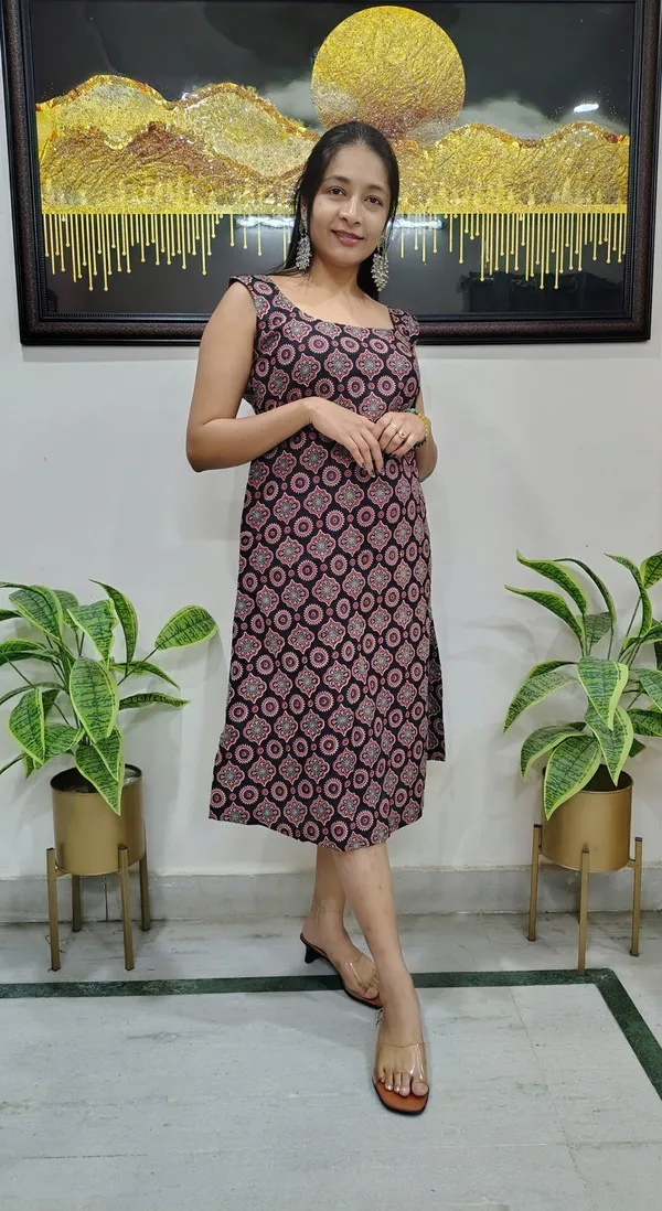Black_Cotton_Ajrakh_Print_A-Line_Kurta_For_Women