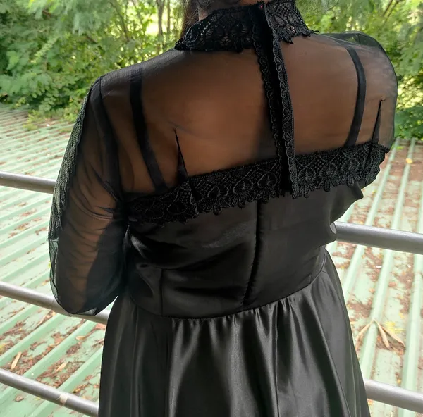 Black_Satin_Flowing_Party_Wear_Frock_Pain_With_A_Velcro-Stitched_Jacket_For_Women