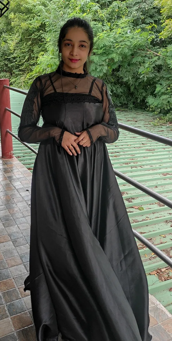 Black_Satin_Flowing_Party_Wear_Frock_Pain_With_A_Velcro-Stitched_Jacket_For_Women
