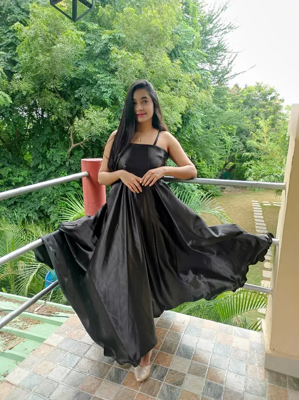 Black_Satin_Flowing_Party_Wear_Frock_Pain_With_A_Velcro-Stitched_Jacket_For_Women