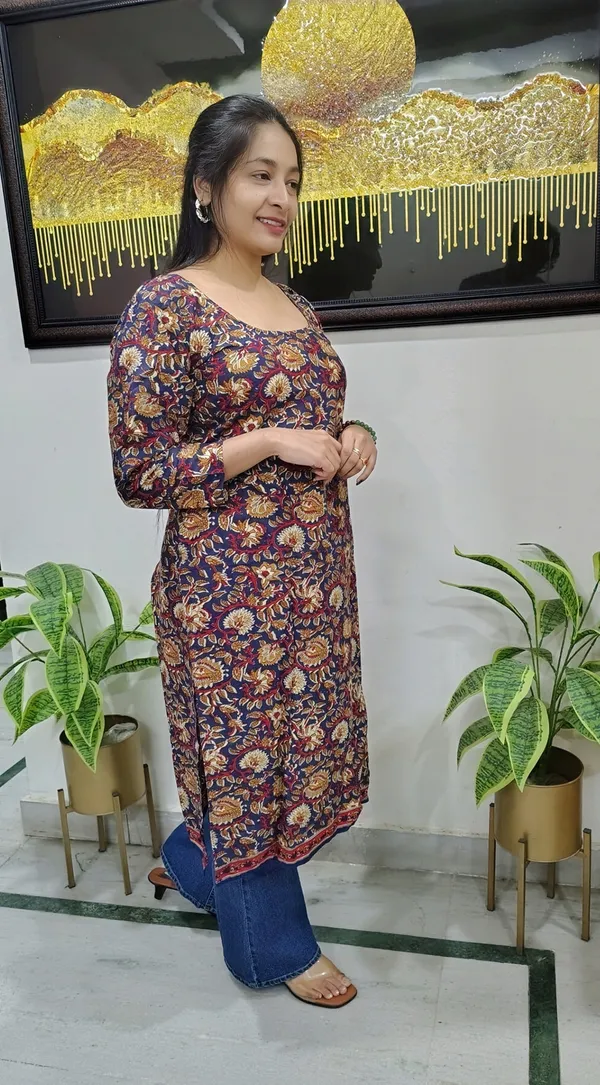 Blue_Kalamkari-Print_Full_Sleeves_Cotton_Kurta_For_Women