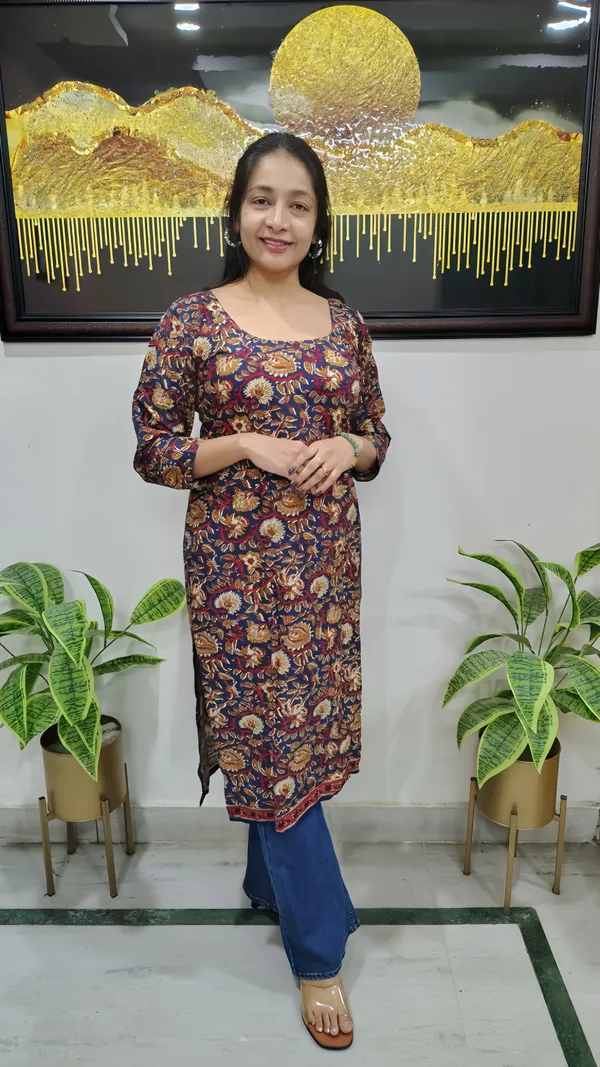 Blue_Kalamkari-Print_Full_Sleeves_Cotton_Kurta_For_Women
