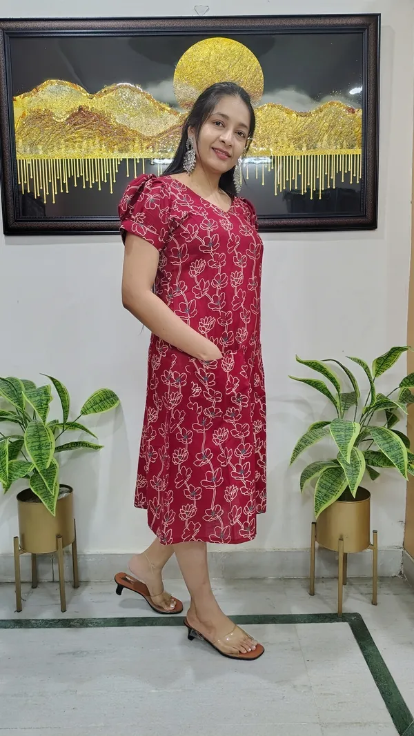 Maroon_Rayon_A-Line_Puff_Sleeves_Kurta_For_Women