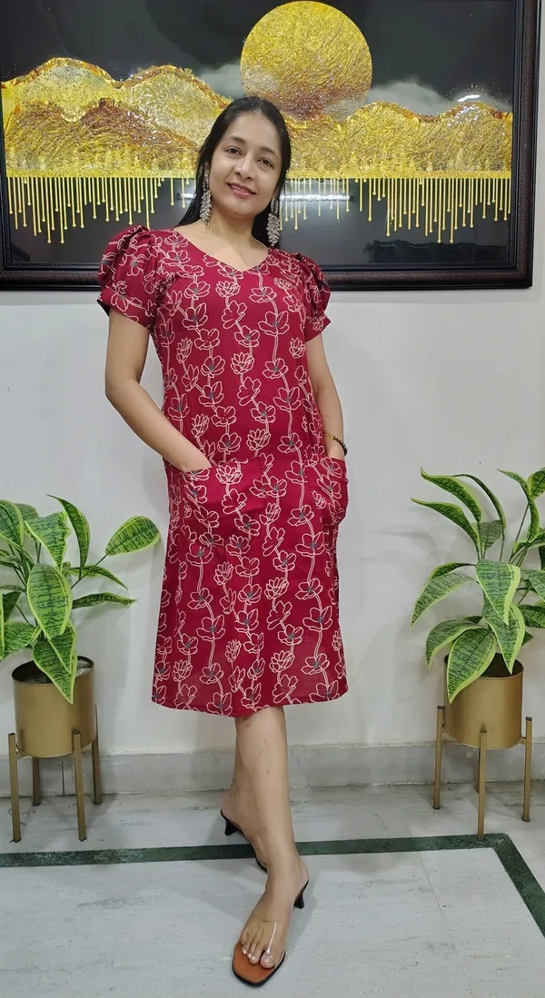 Maroon_Rayon_A-Line_Puff_Sleeves_Kurta_For_Women