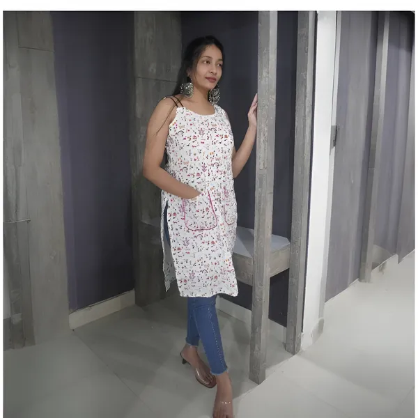 White_Artistic_Doll_Imprint_Kurta_For_Women