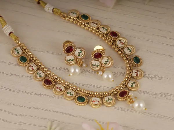 Red_Gold_Plated_Brass_Earring_&_Necklace_Jewellery_Set