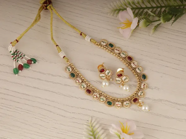 Red_Gold_Plated_Brass_Earring_&_Necklace_Jewellery_Set