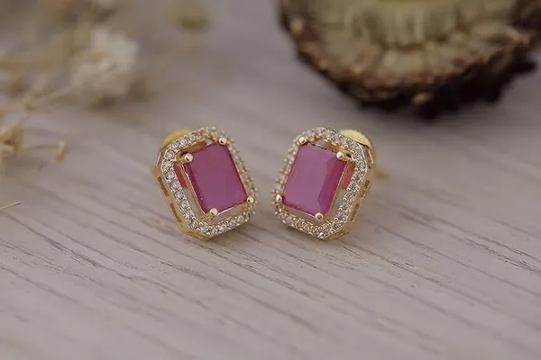 Pink_Crystal_Brass_Stud_Earrings