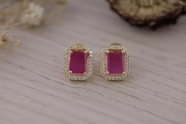 Pink_Crystal_Brass_Stud_Earrings