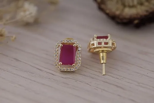 Pink_Crystal_Brass_Stud_Earrings