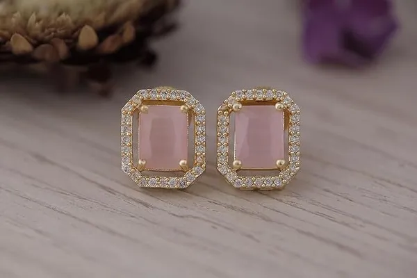 Pink_Earrings_Girls_&_Crystal_Brass_Stud_Earrings