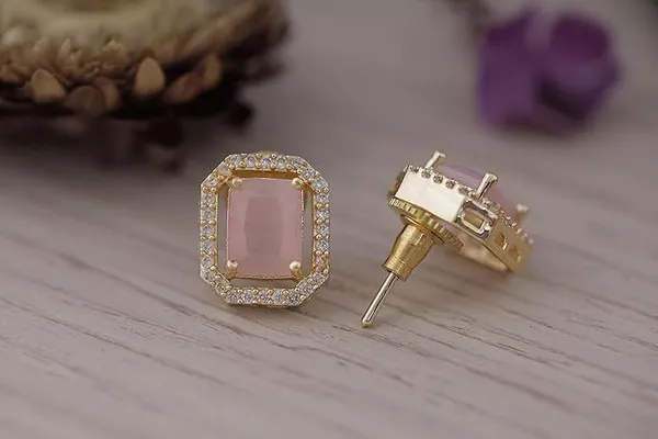 Pink_Earrings_Girls_&_Crystal_Brass_Stud_Earrings
