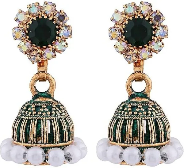 Green_Gold_Plated_Jhumka-Style_Drop_Earrings_With_Intricate_Stone_And_Pearl_Detailing_Metal_Earrings_Set