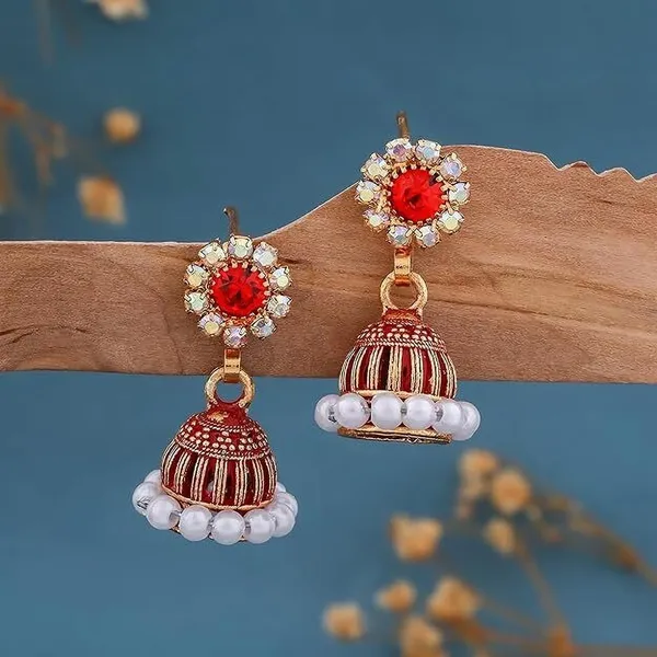 Orange_Gold_Plated_Jhumka-Style_Drop_Earrings_With_Intricate_Stone_And_Pearl_Detailing_Metal_Earrings_Set