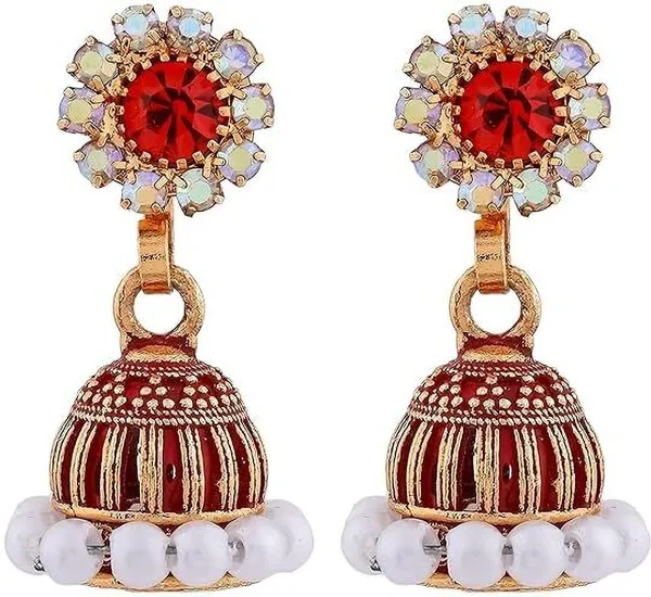 Orange_Gold_Plated_Jhumka-Style_Drop_Earrings_With_Intricate_Stone_And_Pearl_Detailing_Metal_Earrings_Set