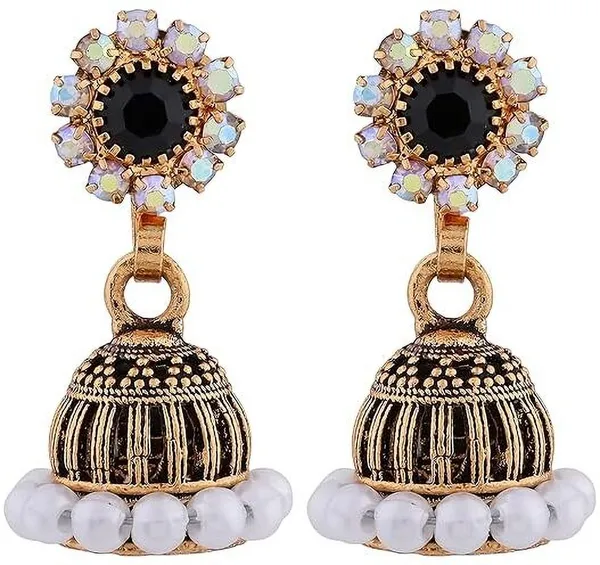 Black_Gold_Plated_Jhumka-Style_Drop_Earrings_With_Intricate_Stone_And_Pearl_Detailing_Metal_Earrings_Set