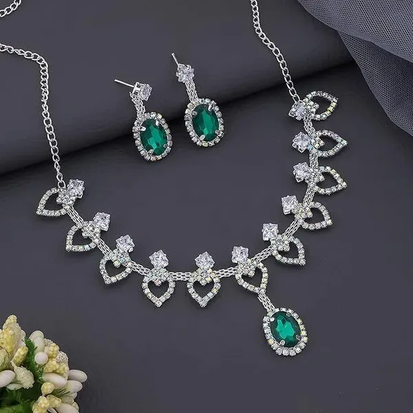 Green_&_Silver_Zinc_Earring_&_Necklace_Jewellery_Set
