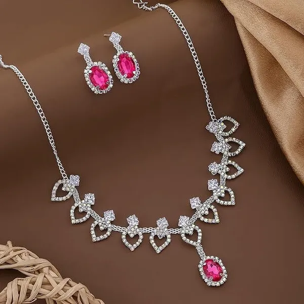 Pink_&_Silver_Zinc_Earring_&_Necklace_Jewellery_Set