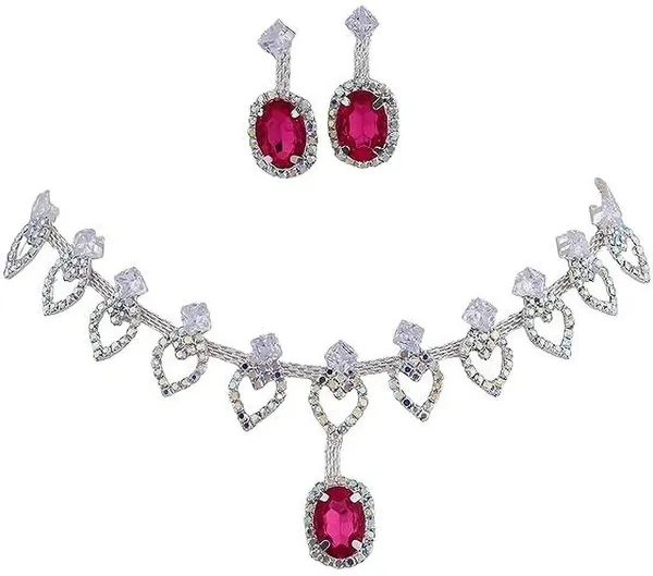 Pink_&_Silver_Zinc_Earring_&_Necklace_Jewellery_Set
