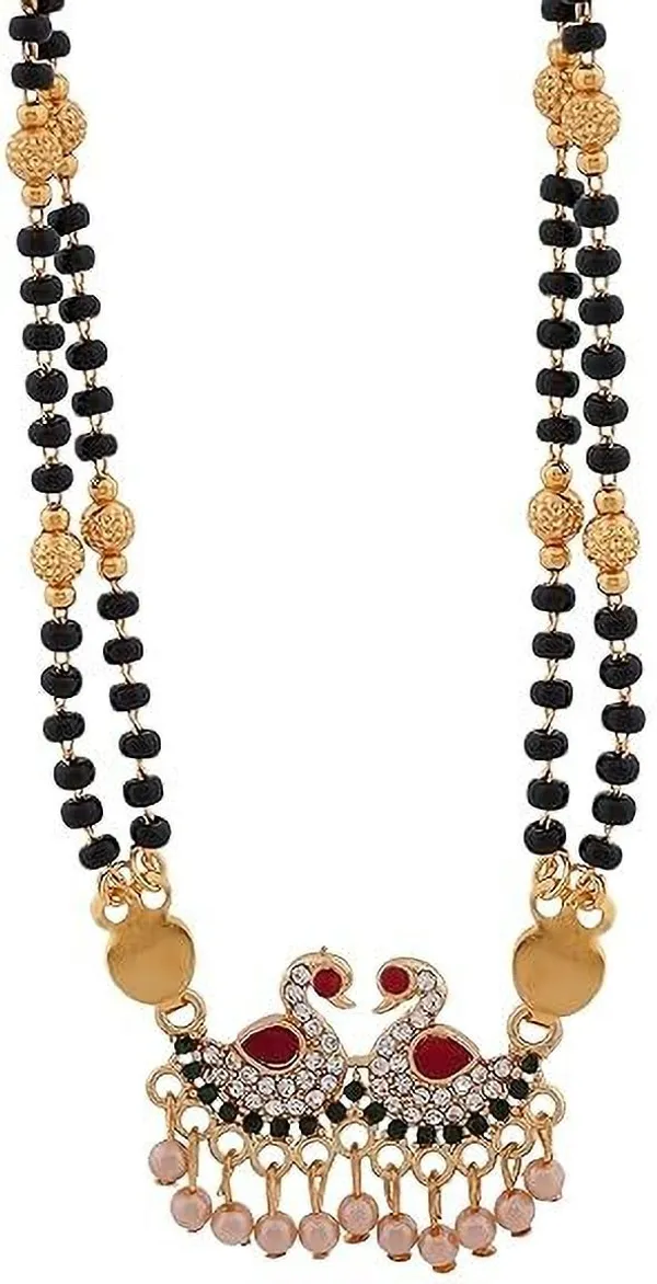 Gold_Plated_Swan_Pendant_Mangalsutra_With_Red_And_White_Crystal_Metal_Mangalsutra