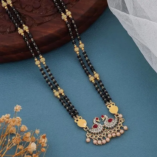 Gold_Plated_Swan_Pendant_Mangalsutra_With_Red_And_White_Crystal_Metal_Mangalsutra