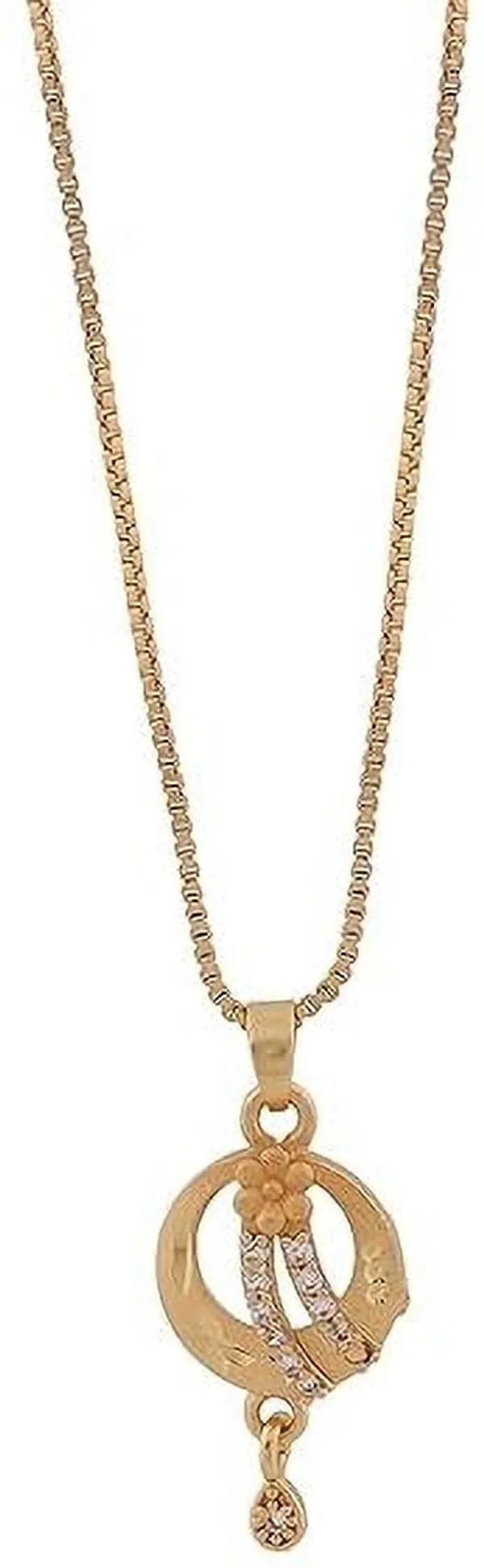 Gold_Plated_Necklace_With_Unique_Pendant_Design_Featuring_Decorative_Stones_Plated_Metal_Chain