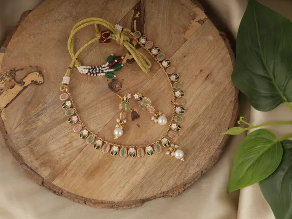 Pink_Gold_Plated_Brass_Earring_&_Necklace_Jewellery_Set