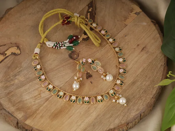 Pink_Gold_Plated_Brass_Earring_&_Necklace_Jewellery_Set