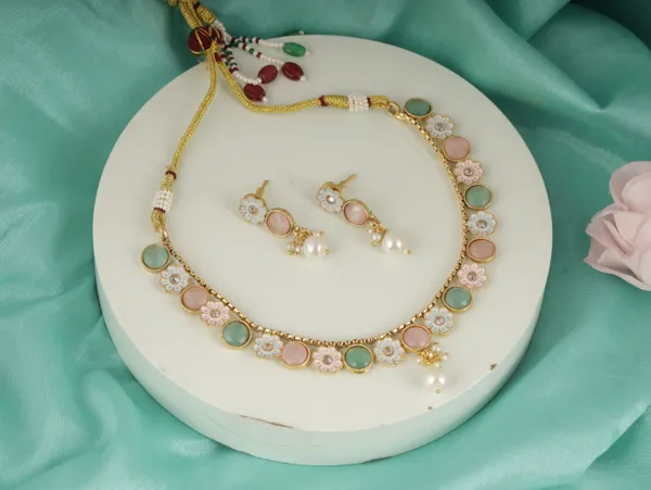 Pink_Brass_Earring_&_Necklace_Jewellery_Set