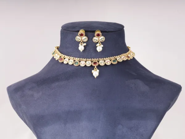Red_Gold_Plated_Brass_Earring_&_Necklace_Jewellery_Set