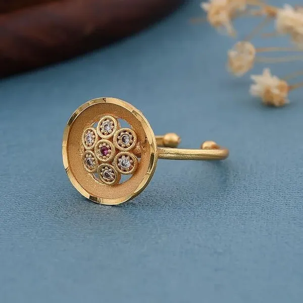 Gold_Plated_Cuff_Ring_With_Cluster_Of_White_Zircon_And_Ruby_Stones_Metal_Ring