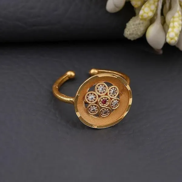 Gold_Plated_Cuff_Ring_With_Cluster_Of_White_Zircon_And_Ruby_Stones_Metal_Ring