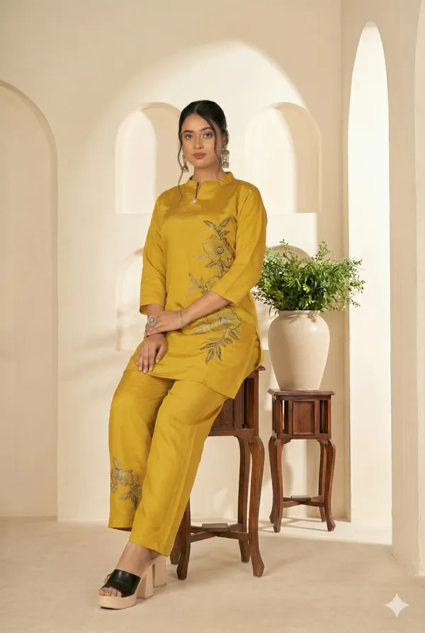 Mustard_Yellow_Premium_Roman_Silk_Co-Ord_Set_For_Women