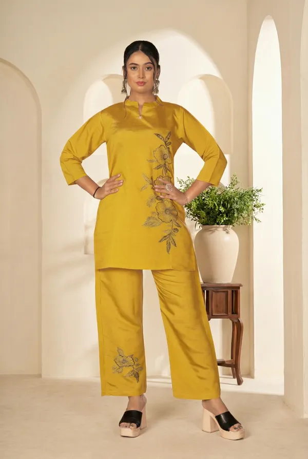 Mustard_Yellow_Premium_Roman_Silk_Co-Ord_Set_For_Women