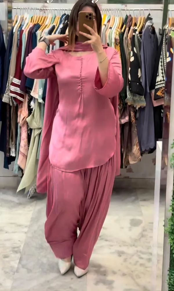 Dusty_Rose_Premium_Georgette_Top_Pant_Dupatta_Set_For_Women