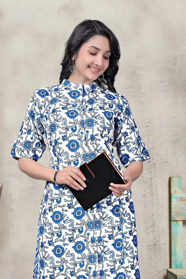 White_And_Royal_Blue_Premium_Rayon_Printed_Co-Ord_Set_For_Women