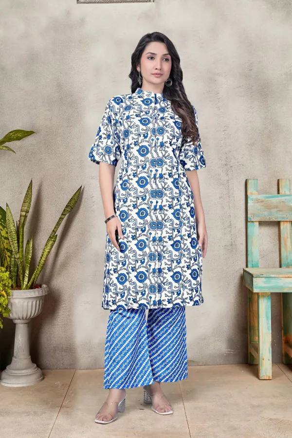 White_And_Royal_Blue_Premium_Rayon_Printed_Co-Ord_Set_For_Women