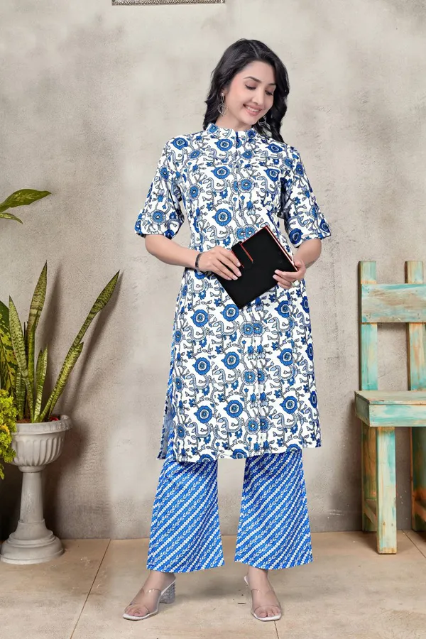 White_And_Royal_Blue_Premium_Rayon_Printed_Co-Ord_Set_For_Women