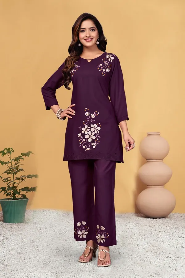 Wine_Premium_Cotton_Blend_Co-Ord_Set_For_Women