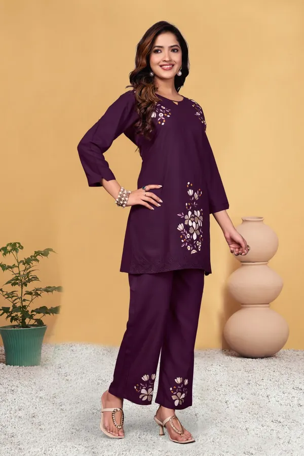 Wine_Premium_Cotton_Blend_Co-Ord_Set_For_Women