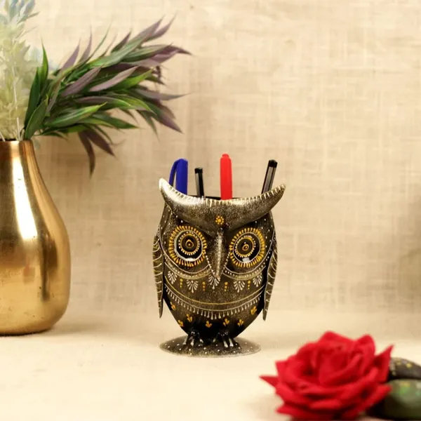 Multicolour_Painted_Owl_Pen_Stand_For_Home