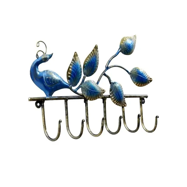 Multicolour_Iron_Peacock_Key_Holder_With_Hook_For_Home