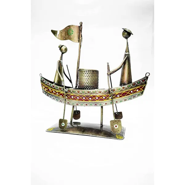 Brown_Iron_Painted_Man_In_Boat_Pen_Holder_Showpiece_For_Home