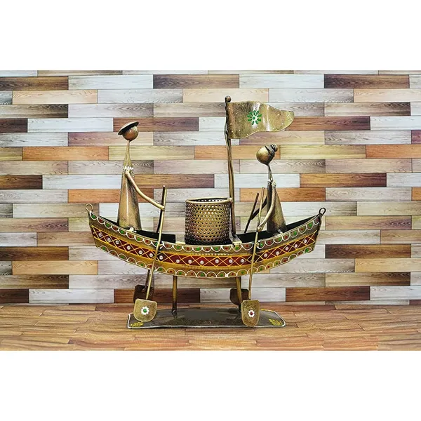 Brown_Iron_Painted_Man_In_Boat_Pen_Holder_Showpiece_For_Home
