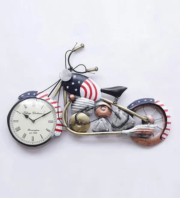 Multicolour_Iron_American_Bike_With_Wall_Clock_Showpiece_Handpainted_For_Home