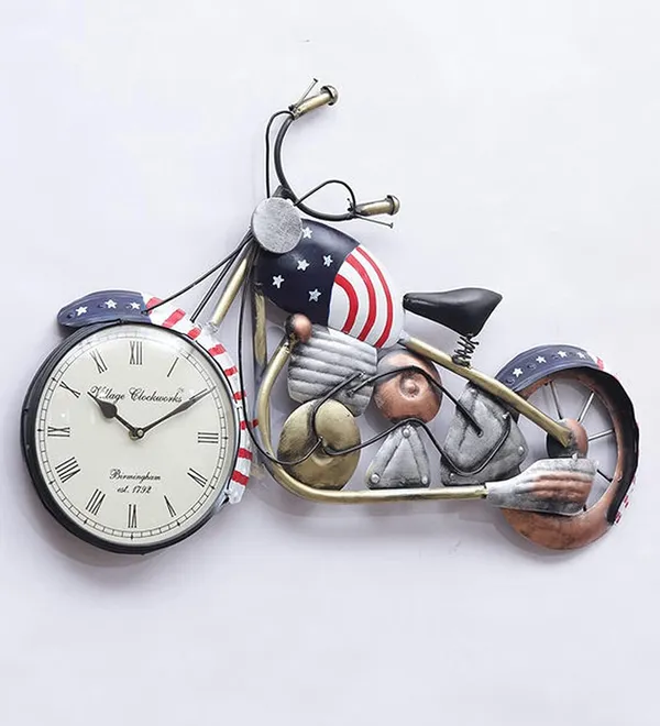 Multicolour_Iron_American_Bike_With_Wall_Clock_Showpiece_Handpainted_For_Home