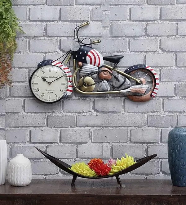 Multicolour_Iron_American_Bike_With_Wall_Clock_Showpiece_Handpainted_For_Home
