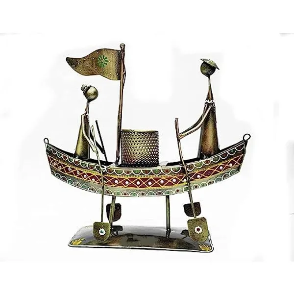 Multicolour_Iron_Human_In_Boat_Pen_Holder_Showpiece_Unique_For_Home