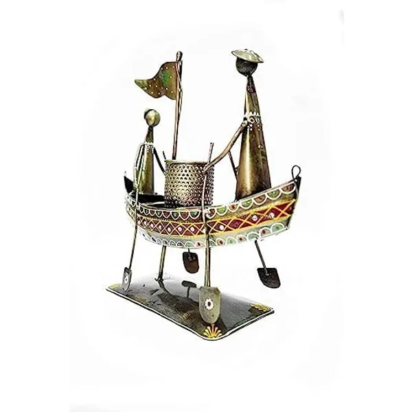 Multicolour_Iron_Human_In_Boat_Pen_Holder_Showpiece_Unique_For_Home