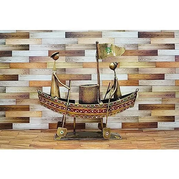 Multicolour_Iron_Human_In_Boat_Pen_Holder_Showpiece_Unique_For_Home